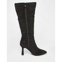 Quiz Wide Fit Black Diamante Knee High Boot