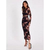 Quiz Black Printed Long Sleeve Midaxi Dress