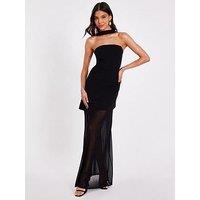 Quiz Black Strapless Mesh Hem Maxi Dress