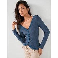 Free People Big Love Ribbed Button Up Top - Blue