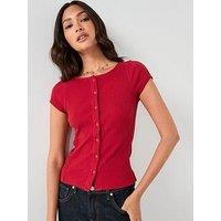 Free People Most Wanted Ribbed Button Up Top - Red