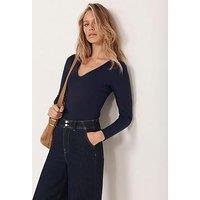 Mint Velvet Navy V Neck Layering Top - Blue