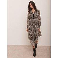 Mint Velvet Animal Print Asymmetric Dress - Brown