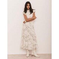 Mint Velvet Marble Print Midi Skirt - Cream