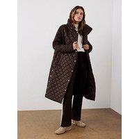 Mint Velvet Funnel Neck Coat - Brown