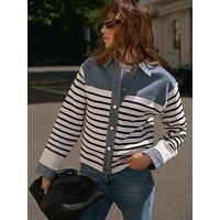 Mint Velvet Denim Knit Mix Jacket - Blue