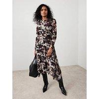 Mint Velvet Abstract Print Mesh Midi Dress - Burgundy Red