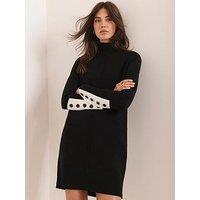 Mint Velvet Knit Contrast Cuff Dress - Black