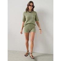 The Very Collection Cotton Rich Stitch Interest Knitted Short Coord - Sage Green