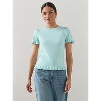 The Very Collection Crew Neck Frill Edge Knitted T-Shirt - Light Blue