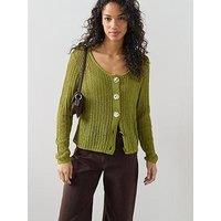 The Very Collection Scoop Neck Crochet Cardigan - Green
