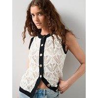 The Very Collection Colour Block Pointelle Knitted Waistcoat - Cream/Black