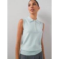 The Very Collection Collared Neck Half Placket Sleeveless Knitted Top - Light Blue