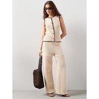 The Very Collection Cotton Rich Blanket Stitch Knitted Wide Leg Trouser -Cream