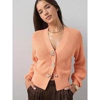 The Very Collection Cotton Rich Button Interest V Neck Cardigan - Orange