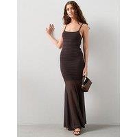 The Very Collection Strappy Compact Pointelle Knit Sheer Skirt Maxi Dress - Brown