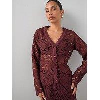 The Very Collection V Neck Crochet Cardigan Coord - Brown