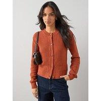 The Very Collection Cotton Rich Exposed Seam Stitch Interest Cardigan - Rust