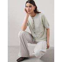 The Very Collection Cotton Rich Short Sleeve Blanket Stitch Cardigan - Sage Green