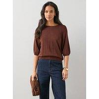 The Very Collection Batwing Sinced Waist Knitted Top - Brown