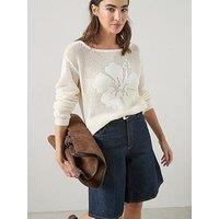 The Very Collection Cotton Rich Crochet Flower Long Sleeve Jumper - Cream