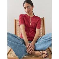 The Very Collection Cotton Rich Stitch Detail Button Down Jumper - Red