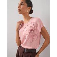 The Very Collection Cap Sleeve 3D Tape Floral Knitted Top - Pink