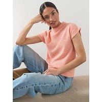 The Very Collection Crew Neck Cap Sleeve Knitted T-Shirt - Coral Orange