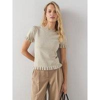 The Very Collection Crew Neck Frill Edge Knitted T-Shirt - Stone