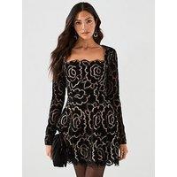 Elliatt Eris Long Sleeve Mini Dress - Black