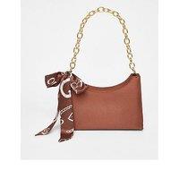 Quiz Brown Satin Chain Shoulder Bag