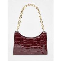 Quiz Dark Red Croc Chain Shoulder Bag