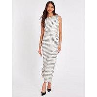 Quiz Cream Satin Polka Dot Midaxi Dress