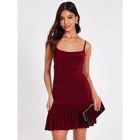 Quiz Dark Red Bubble Hem Mini Dress