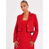 Quiz Red Boucle Cropped Blazer