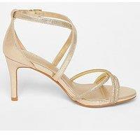 Quiz Gold Shimmer Diamante Strap Heels