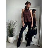 Style Cheat Satin Drape Top - Brown
