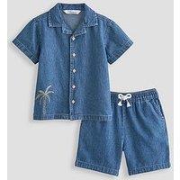 The Very Collection Boys Denim Button Up Shirt And Shorts Set - Multi