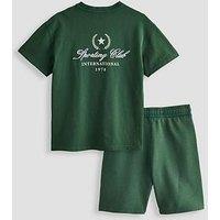 The Very Collection Boys Washed Sports Retro Short Set - Green