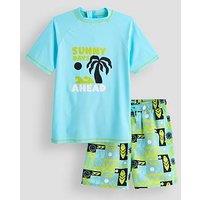 The Very Collection Boys Rash Vest And Printed Sunny Day Swim Shorts Set - Blue