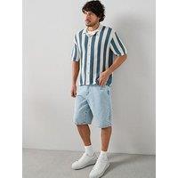 The Very Collection Crochet Stripe Button Through Shirt - Ecru