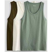 The Very Collection 3 Pack Pure Cotton Jersey Vests - Cream/Khaki/Forest Green