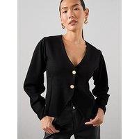 The Very Collection Long Sleeve Button Up Top - Black