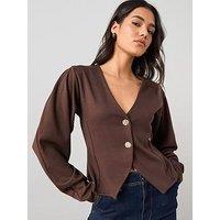 The Very Collection Long Sleeve Button Up Top - Brown