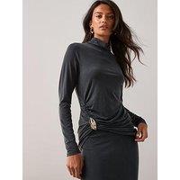 The Very Collection Longline Trim Detail Long Sleeve Roll Neck Co-Ord Top - Grey