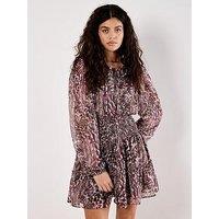 Apricot Feather Patchwork Ruffle Dress - Red