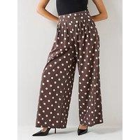 Vero Moda Polka Dot High Waist Wide Leg Trousers - Brown