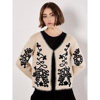 Apricot Swirl Cornelli Embroidered Cardigan - Beige