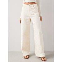 The Very Collection Jacquard Denim Wide Leg Jeans - Light Beige