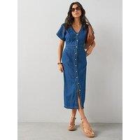 The Very Collection Short Sleeve Denim Midi Dress - Dark Wash